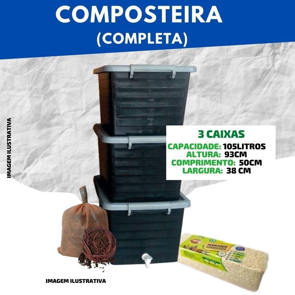 Composteira Doméstica Completa 105 Litros - Minhocas Belo Horizonte