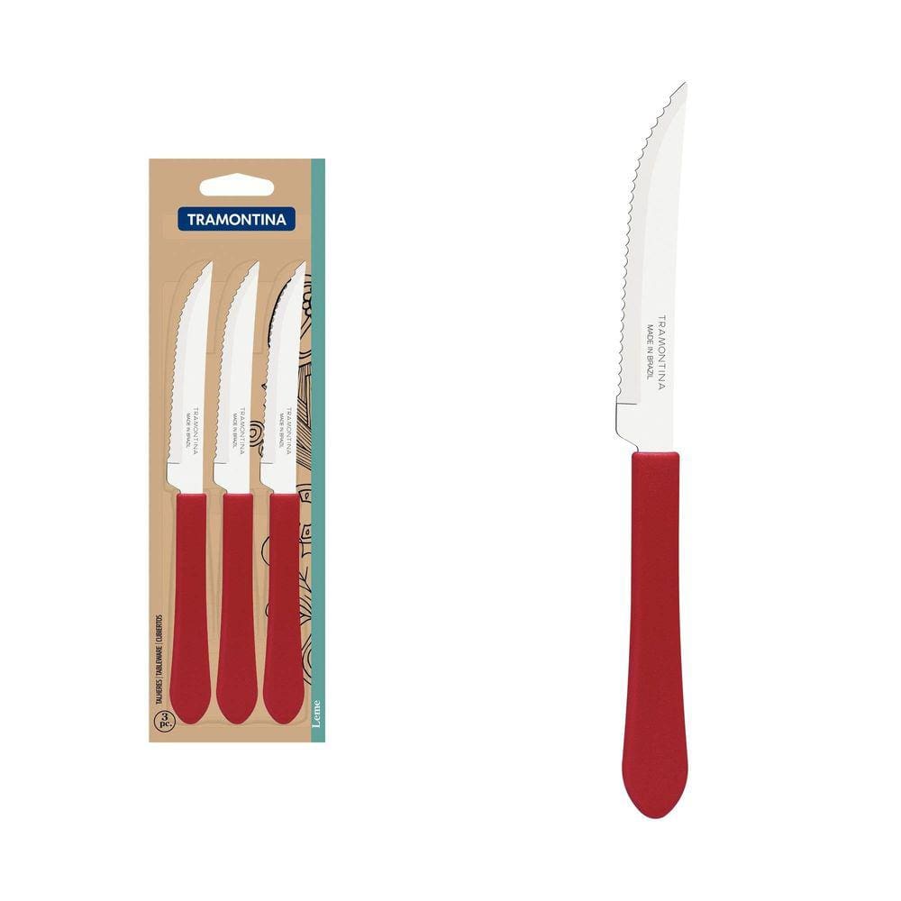 Conjunto de Facas para Churrasco Tramontina Leme com Lâminas em Aço Inox e Cabos de Polipropileno Vermelho 3 Peças Tramontina