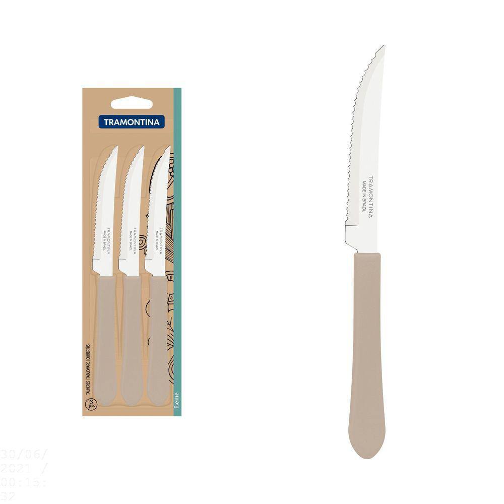 Conjunto de Facas para Churrasco Tramontina Leme com Lâminas em Aço Inox e Cabos de Polipropileno Cinza 3 Peças Tramontina