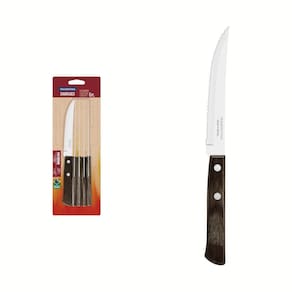 Conjunto de Facas para Churrasco Tramontina 5" em Aço Inox com Cabo Castanho Polywood 6 Peças Tramontina