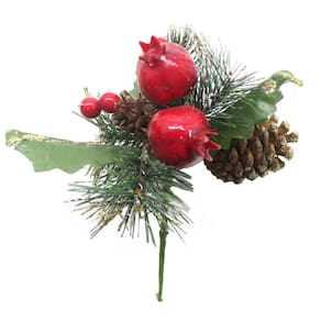 Kit 6 Ramos Romã Decoração De Natal Artificial Com Brilho 16cm