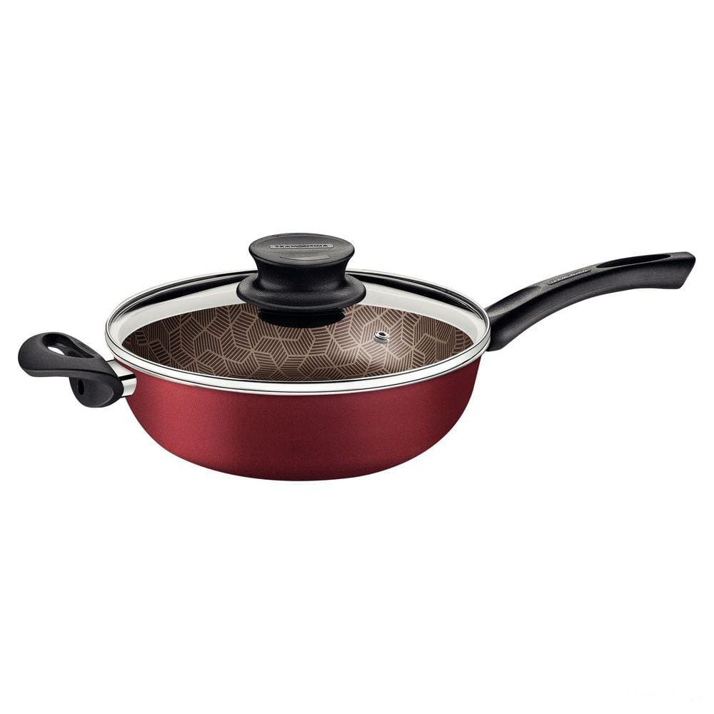 Fritadeira Tramontina Paris Antiaderente Starflon Max Vermelho com Tampa de Vidro 26 cm 3,6L Tramontina