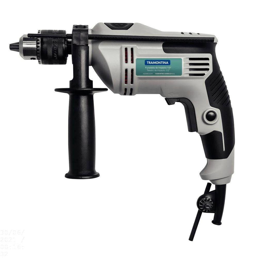Furadeira de Impacto 500 W 1/2" 127 V Tramontina com Empunhadura Auxiliar Velocidade Variável e Sistema de Reversão Tramontina