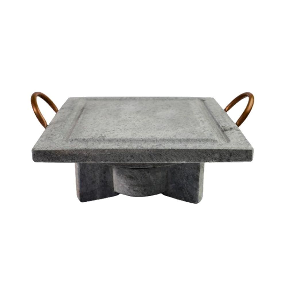Fogareiro Réchaud G e Chapa Quadrada 25x25cm Pedra Sabão