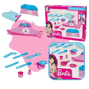 Kit Cozinha Da Barbie Completa Menina 4 Partes Geladeira Top