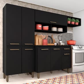 Armário De Cozinha Modulada Tieli 4 Peças Preto Fosco - Móveis Arapongas