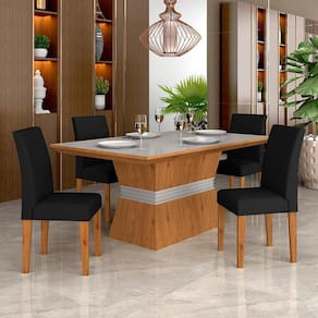 Mesa Com 4 Cadeiras 1,36 Versalhes Cin/off Whit/pre - Móveis Arapongas