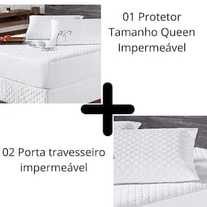 Kit Protetor Colchão Queen + 2 Capa Travesseiro Impermeável