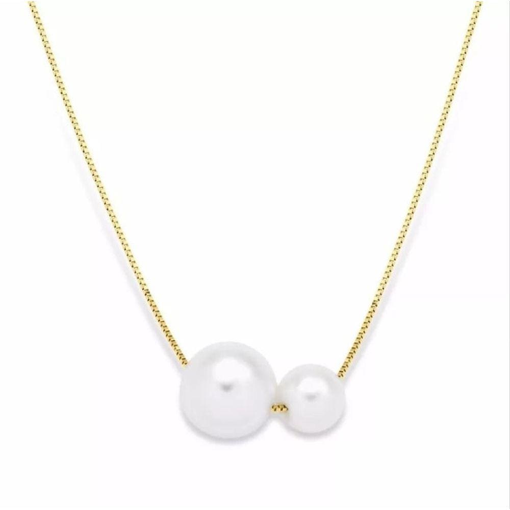 Colar Cordão Gargantilha Duas Pérola Folheado 18k