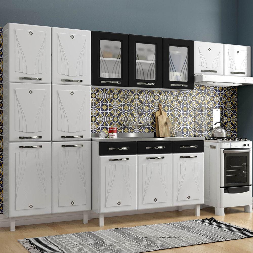 Cozinha De Aço Completa Star New 14 Portas 3 Gavetas Branco/preto - Telasul