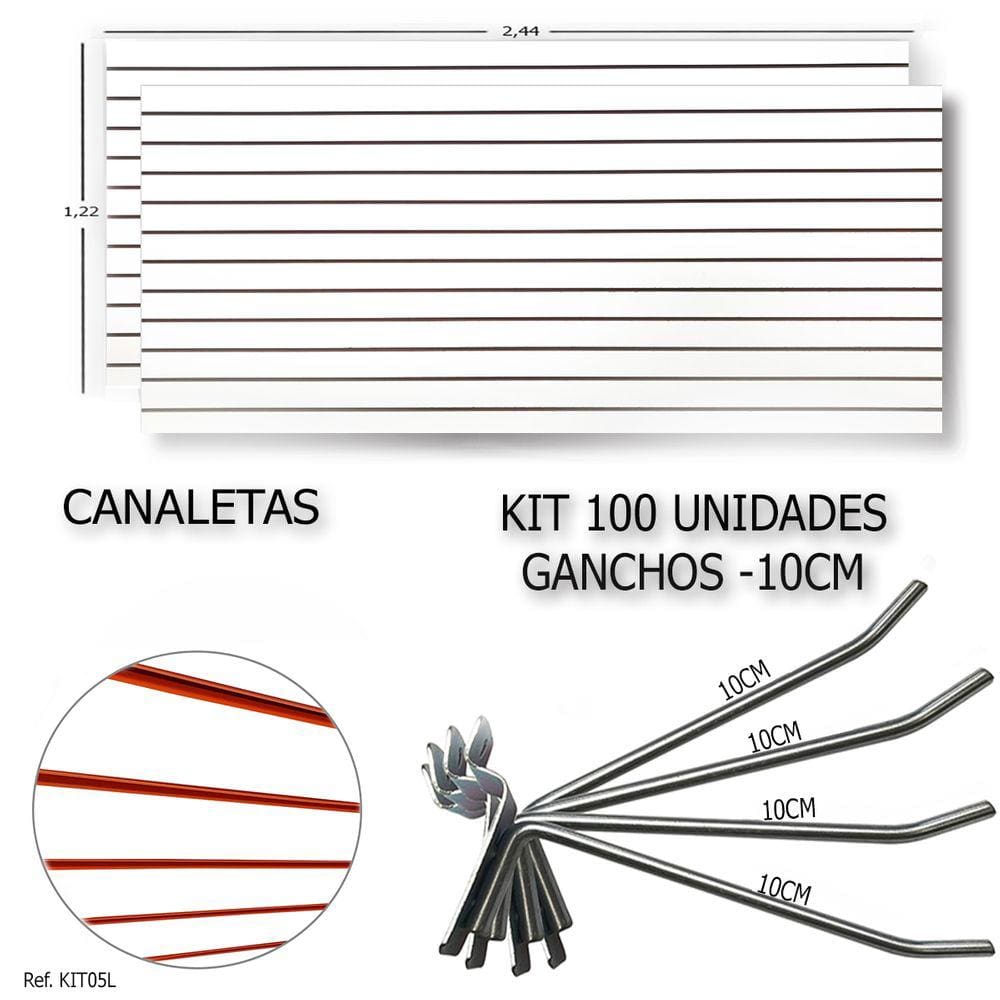 2 Paineis Canaletados - 2,44 x 1,22 + 100 Ganchos 10cm + Canaleta Laranja