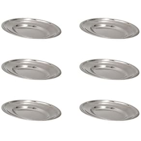 Kit 6 Bandeja Travessa Oval Inox 25Cm Pequena Porção