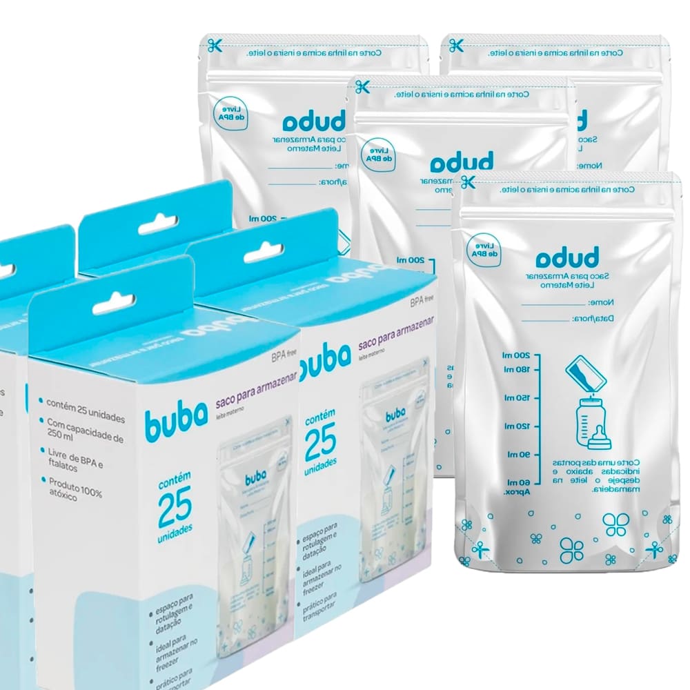 Kit 100 Unidades Saco Para Armazenar Leite Materno 200ml Buba
