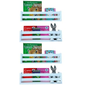 Kit Nicho de Parede Para Livro Infantil Estante Bonecos Carrinho Pelúcia Prateleira Brinquedos Bebê 4pçs Mdf 40cm