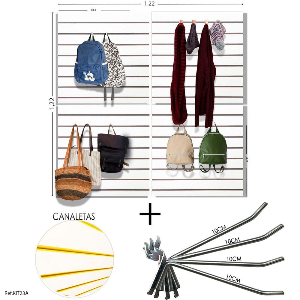 4 Paineis Canaletados - 0,61 X 0,61 + 50 Ganchos 10CM + Canaleta Amarela