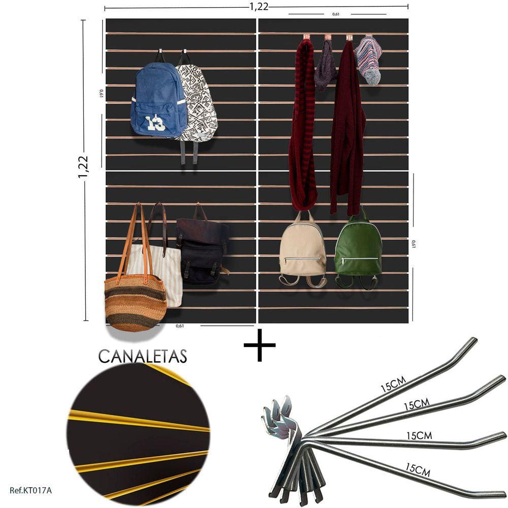 4 Paineis Canaletados - 0,61 X 0,61 + 100 Ganchos 15CM + CANALETA AMARELA