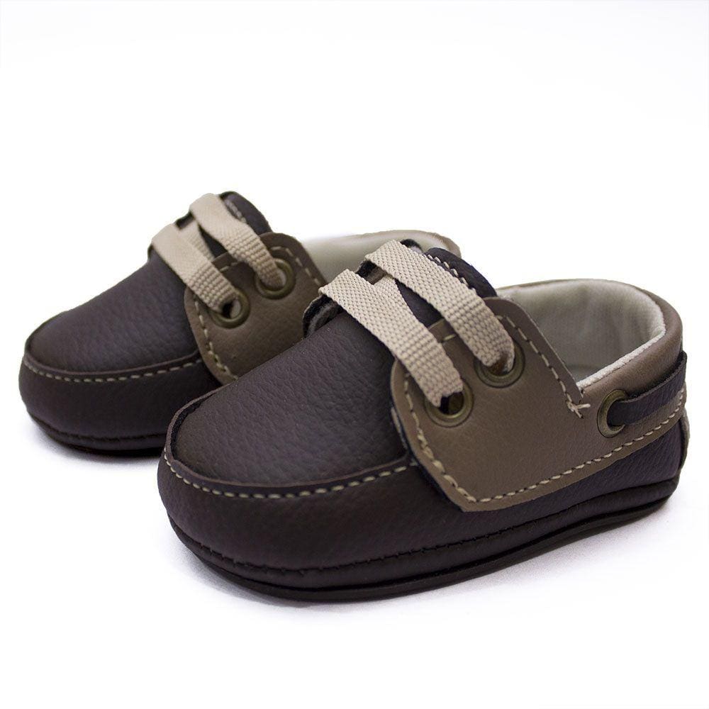 Mocassim Bebe Menino Liso Cadarço Macio Com Solinha