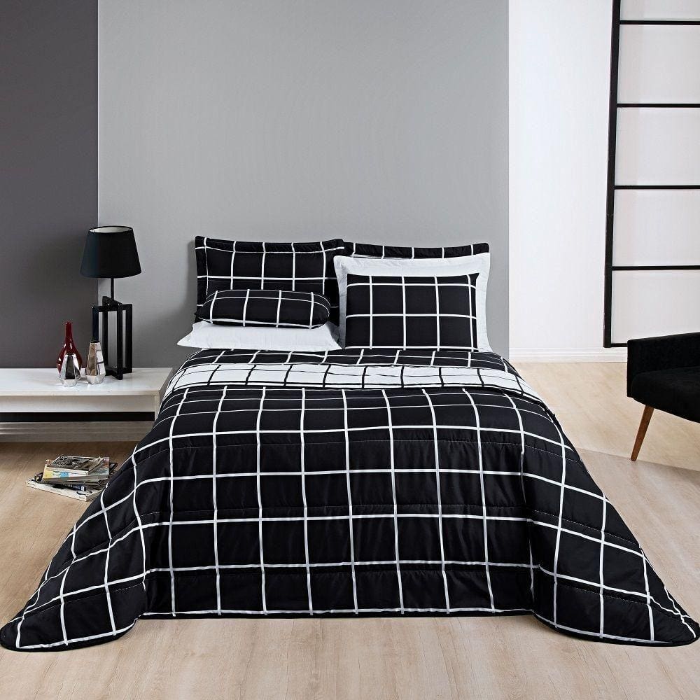 Cobre Leito King Square Micropercal 200 Fios 3Pç - Preto