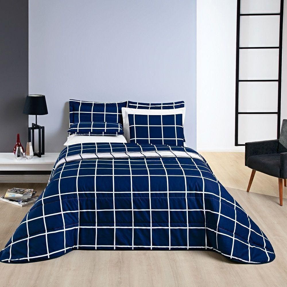 Cobre Leito Casal Square Micropercal 200 Fios 3Pç - Azul