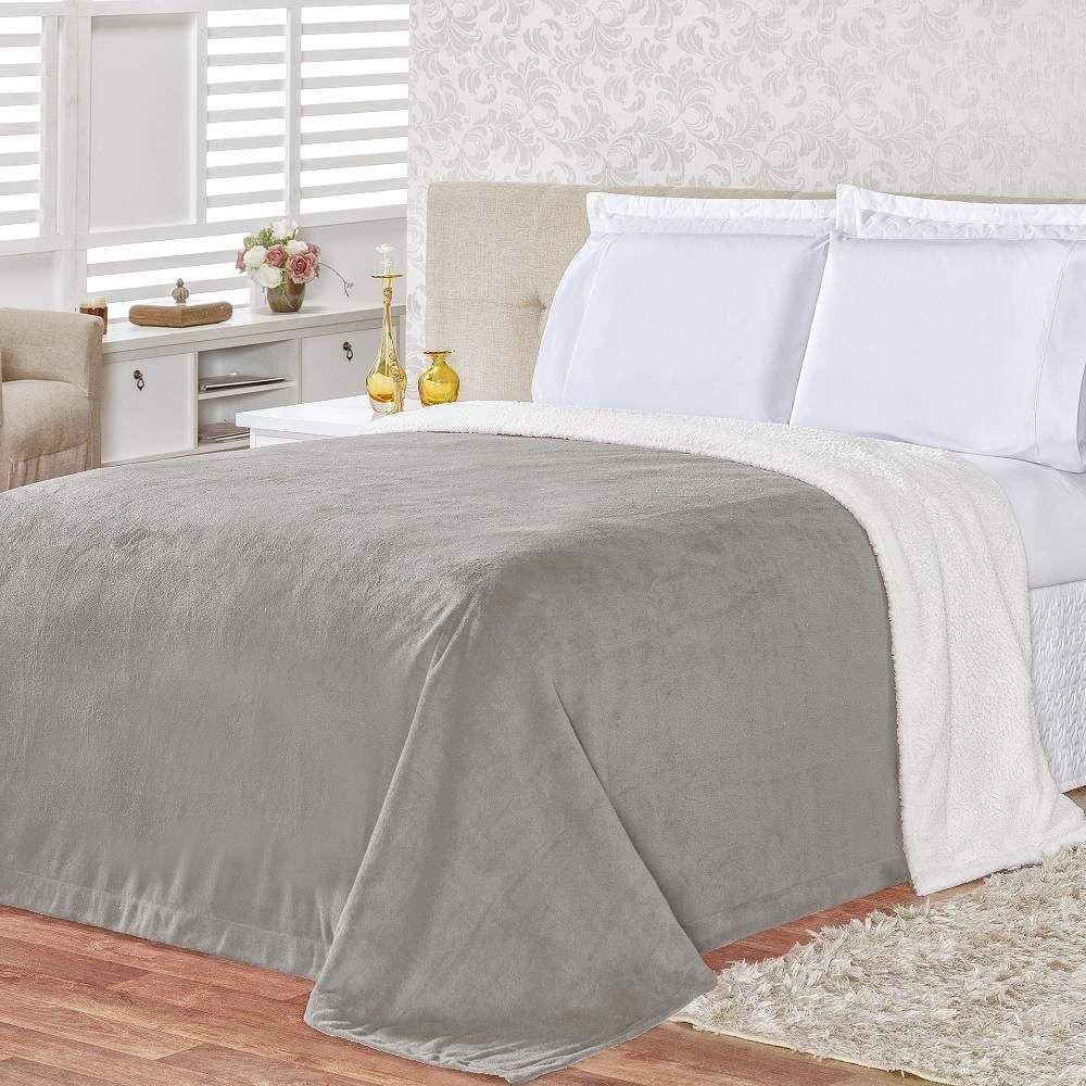 Cobertor King Colorado Sherpa + Manta Flannel 1Pç - Cinza