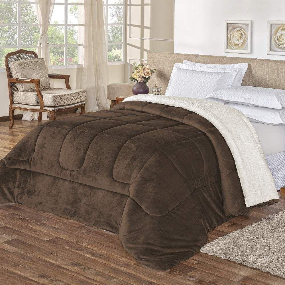 Coberdrom King Noruega Sherpa + Manta Flannel 1Pç - Marrom