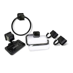 Kit Acessórios Plástico de Banheiro 5 Peças Caribe Preto