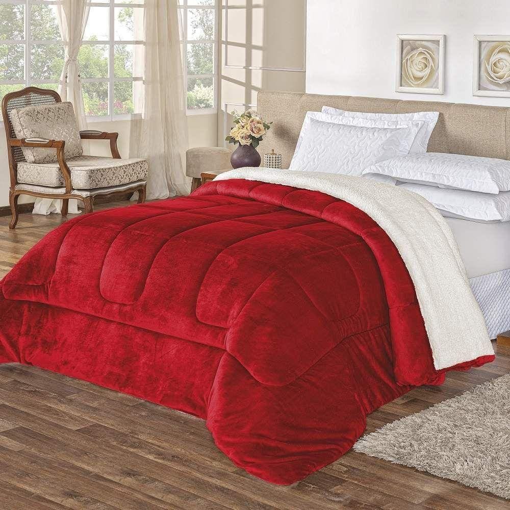 Coberdrom Solteiro + Manta Flannel 1Pç - Vermelho