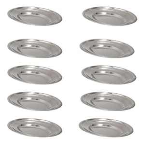 Kit 10 Bandeja Travessa Oval Inox 25Cm Pequena Porção