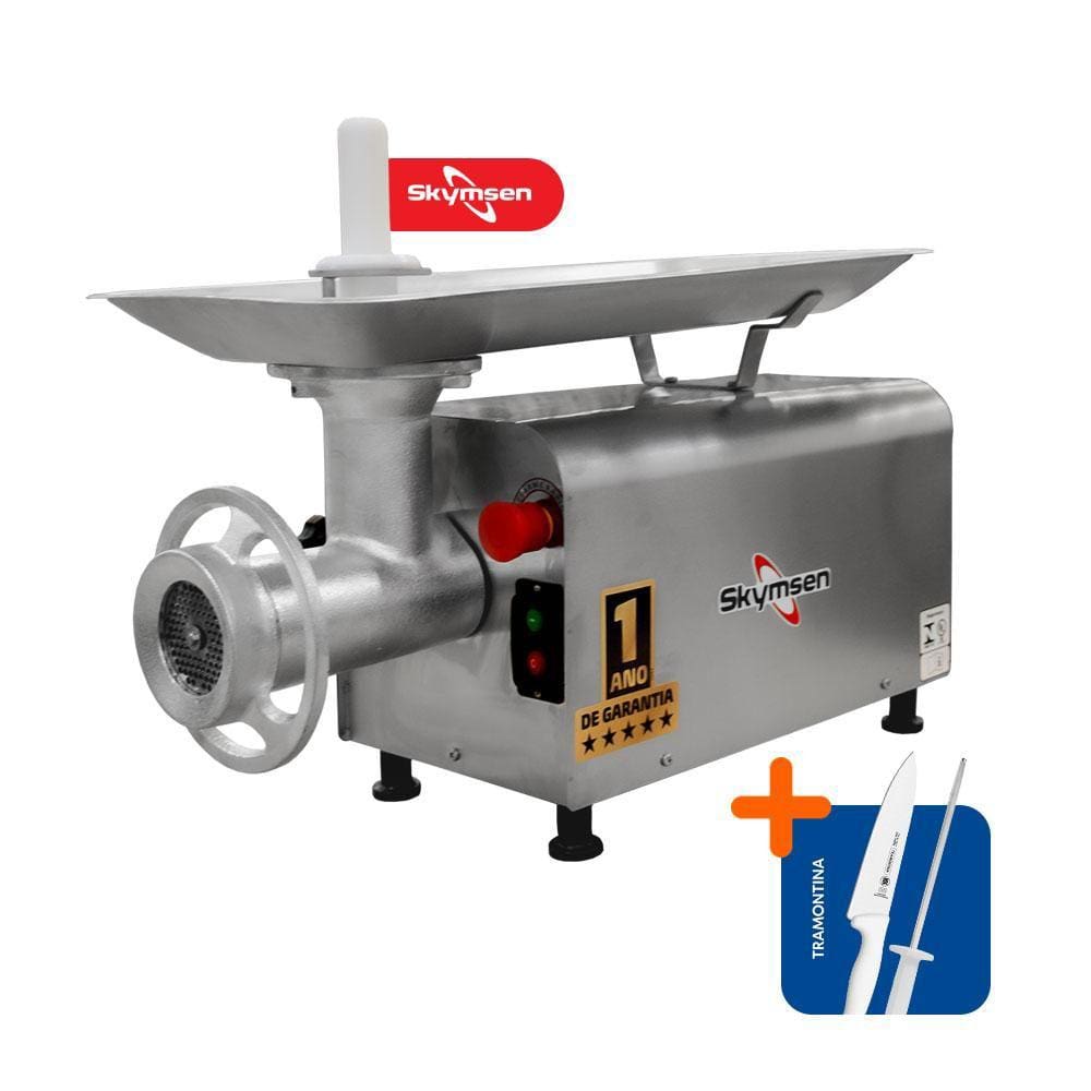 Picador Moedor de Carne Açougue Profissional 1,5 Cv Boca 22 PS-22m 220V Skymsen + Faca + Chaira Tramontina