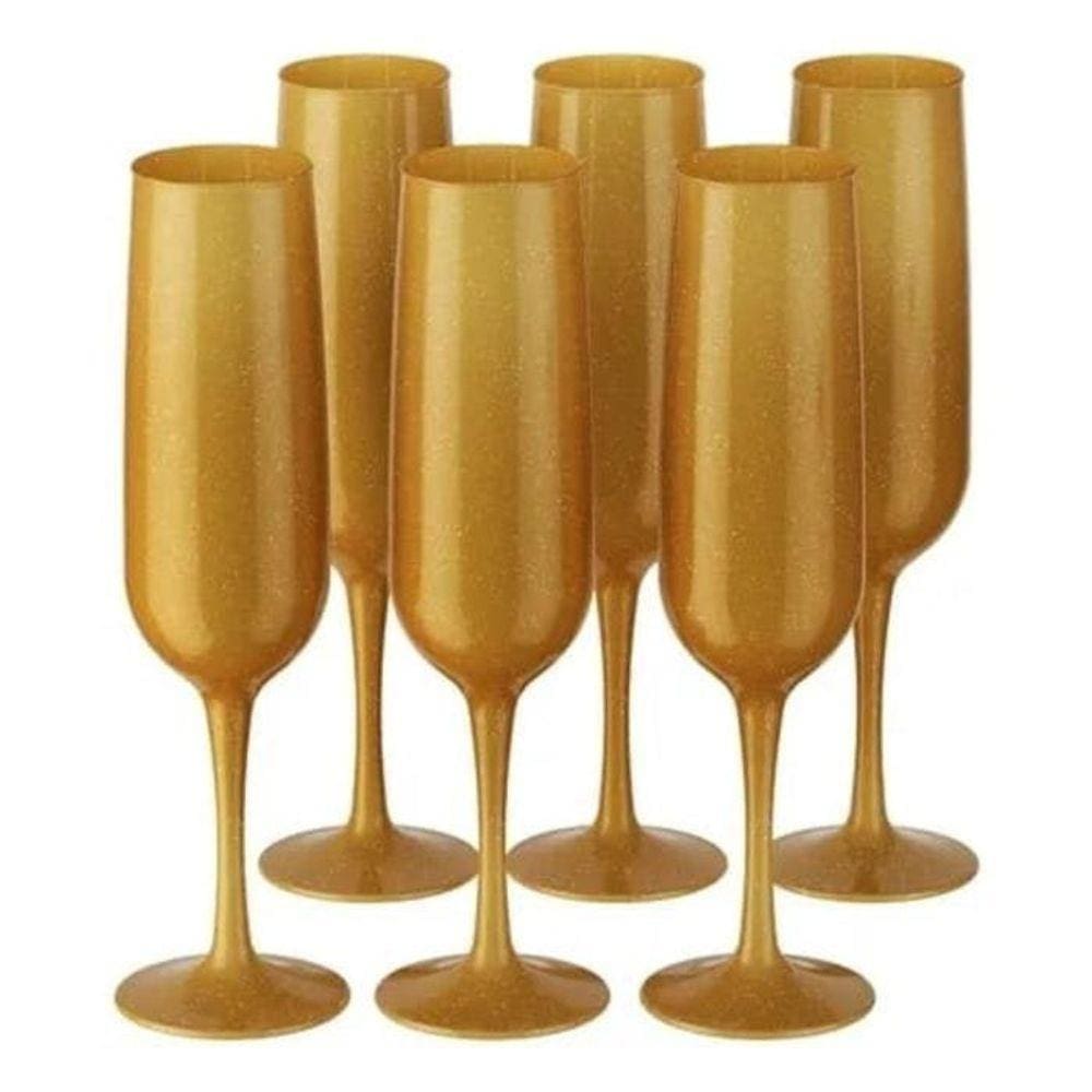Kit Celebration 6 Taças Espumante 160Ml Dourado Glitter Coza