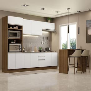 Cozinha Completa Madesa Glamy 315002 com Armário, Balcão e Bancada (Sem Tampo e Pia) - Rustic/Branco