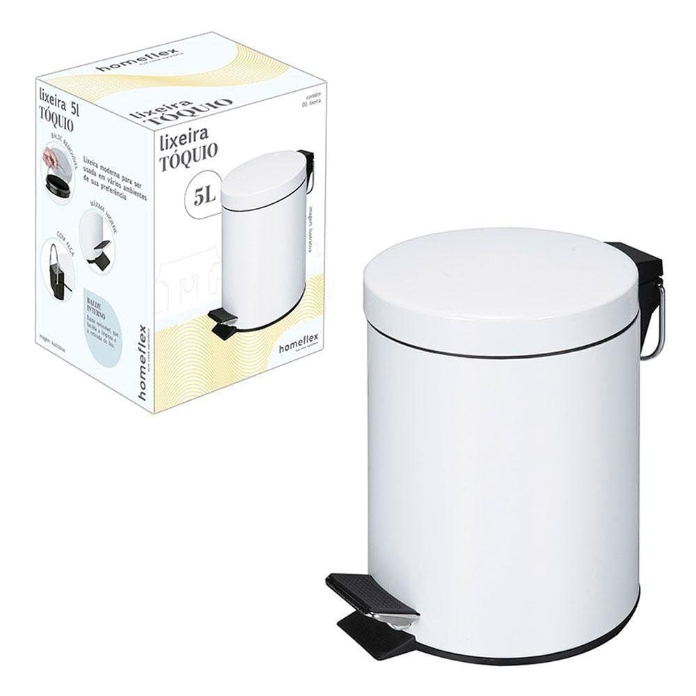 Lixeira Homeflex Tóquio 5L Metal Com Pedal Branco