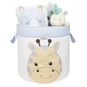 Cesto Organizador De Brinquedos Bordado Girafa Azul