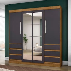 Guarda Roupa Solteiro 4 Portas 6 Gavetas com Espelho 1577 Araplac