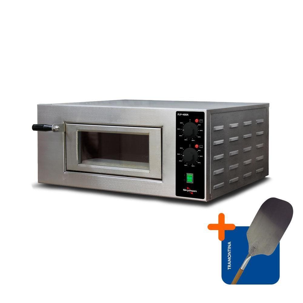 Forno Elétrico Lastro Profissional Pizzarias Analógico Pizza Flp-400a 220v Skymsen + Pá Para Pizza Tramontina