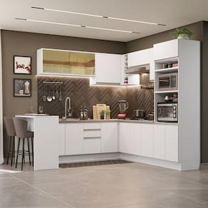 Cozinha Completa de Canto Madesa Glamy 504001 com Armário e Bancada (Sem Tampo e Pia) - Branco