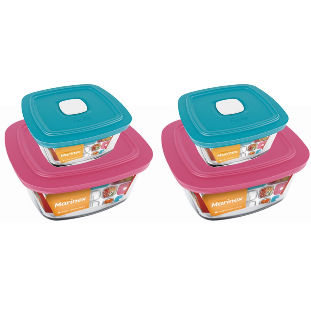 Kit 4 Potes Quadrado Vidro 300ml 500ml Nadir Marinex