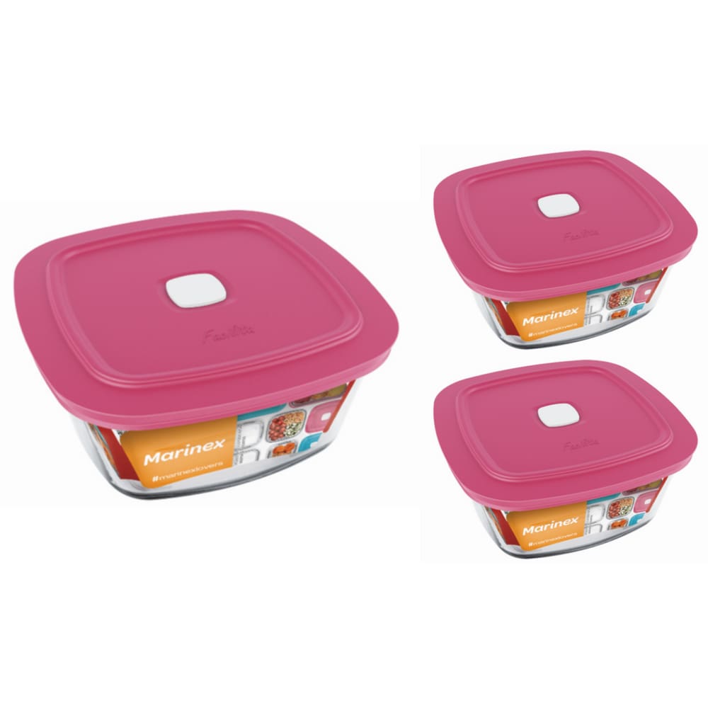 Pote Vidro Quadrado Facilita C/ Tampa 500ml Marinex 2Un