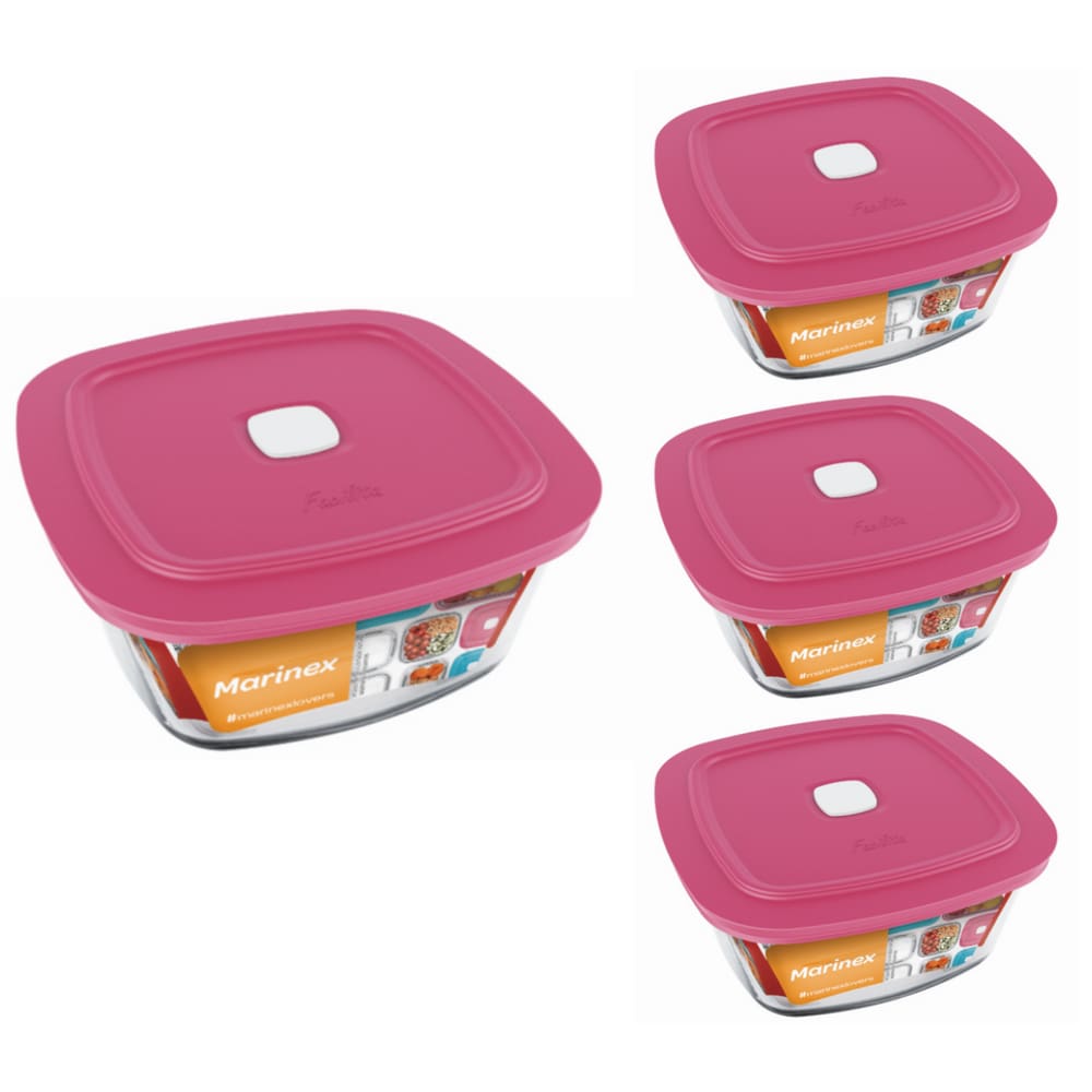 Pote Vidro Quadrado Facilita C/ Tampa 500ml Marinex 3Un