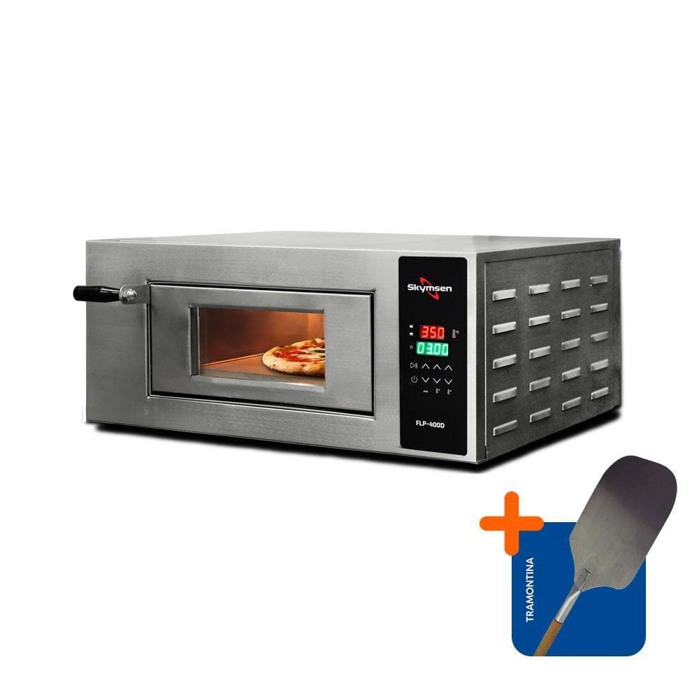 Forno Elétrico de Lastro Profissional Pizzarias Digital Pizza FLP-400D 220v Skymsen + Pá Para Pizza Tramontina