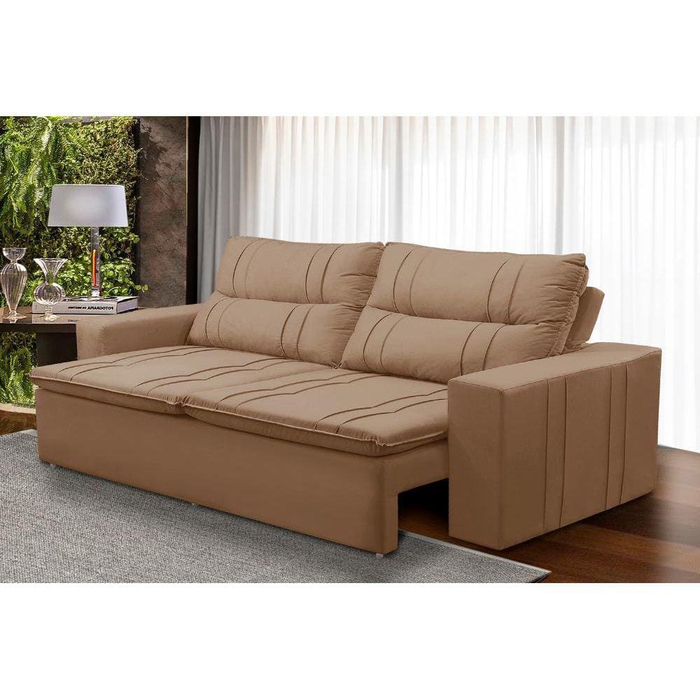 Sofá Retrátil e Reclinável 3 lugares com Molas 1,80m Ester Suede Cappuccino Adonai Estofados