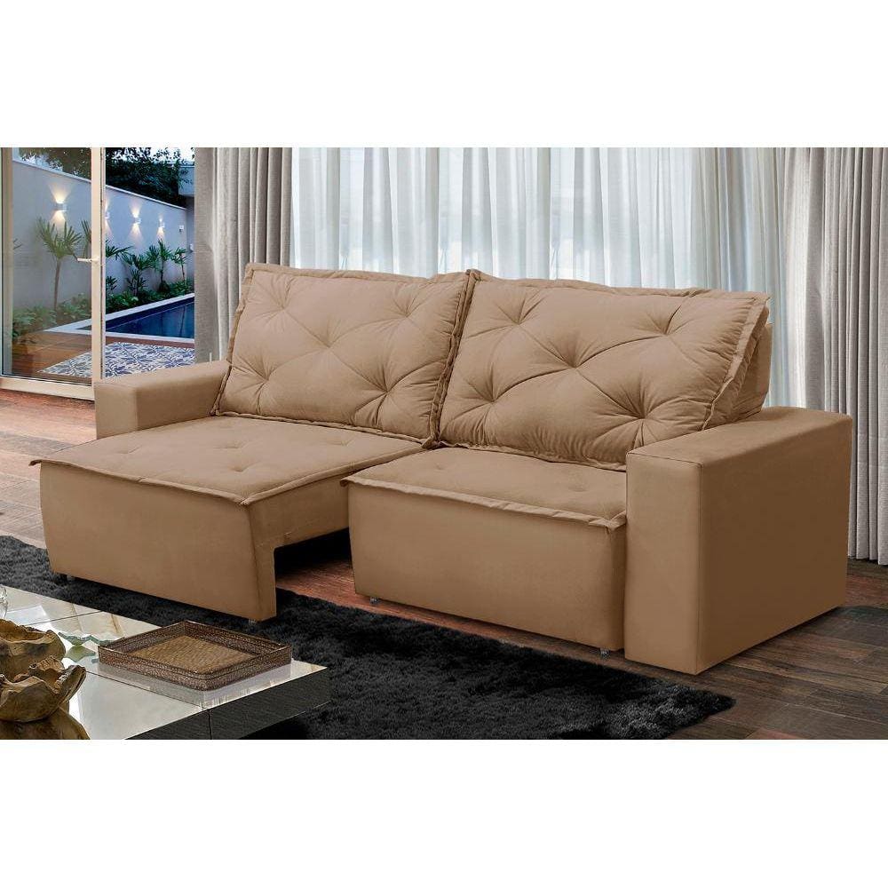 Sofá Retrátil e Reclinável 2 lugares com Molas 1,50m Ana Suede Cappuccino Adonai Estofados