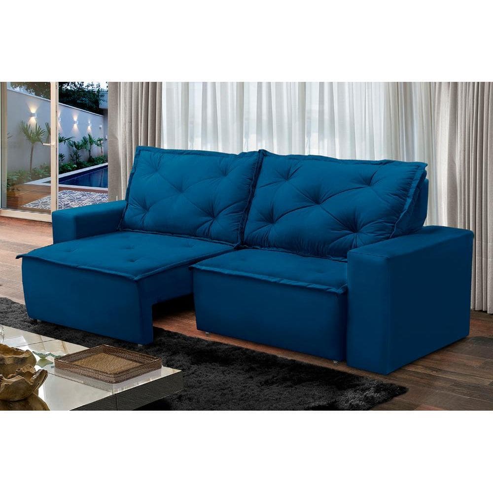 Sofá Retrátil e Reclinável 3 lugares com Molas 2,00m Ana Suede Azul Adonai Estofados