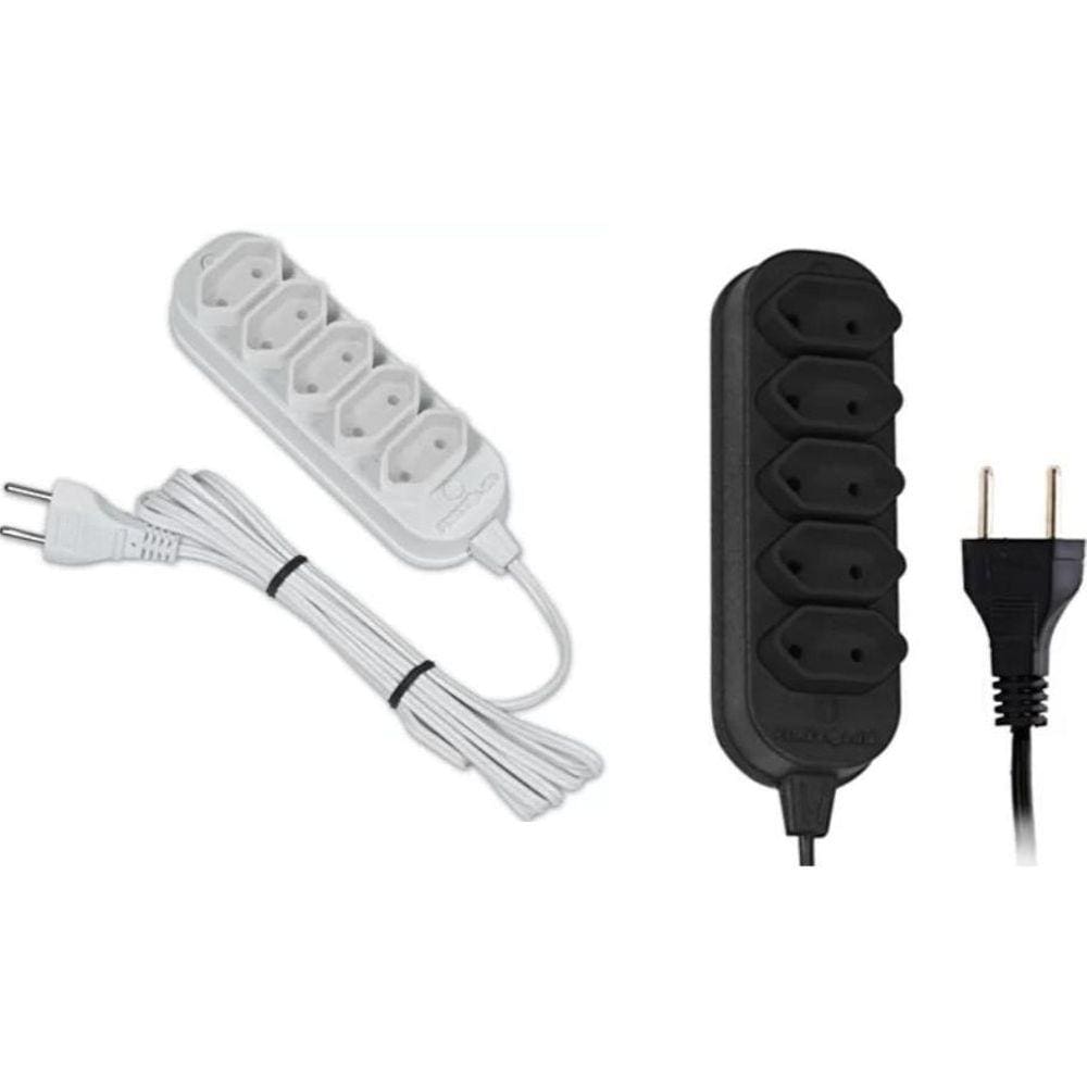 Extensão Elétrica 5 Tomadas 2P Bivolt Bivolt Cabo 3 Metros