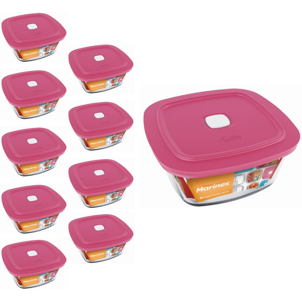 Pote Vidro Quadrado Facilita Marmita 500ML Marinex 9Un