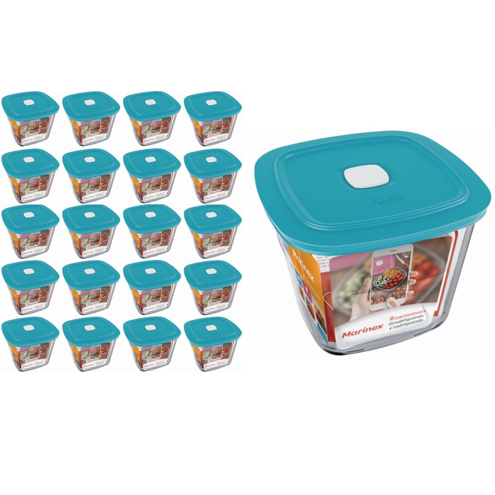 Pote Vidro Quadrado Alto Facilita  Com Tampa 1L Marinex 20Un