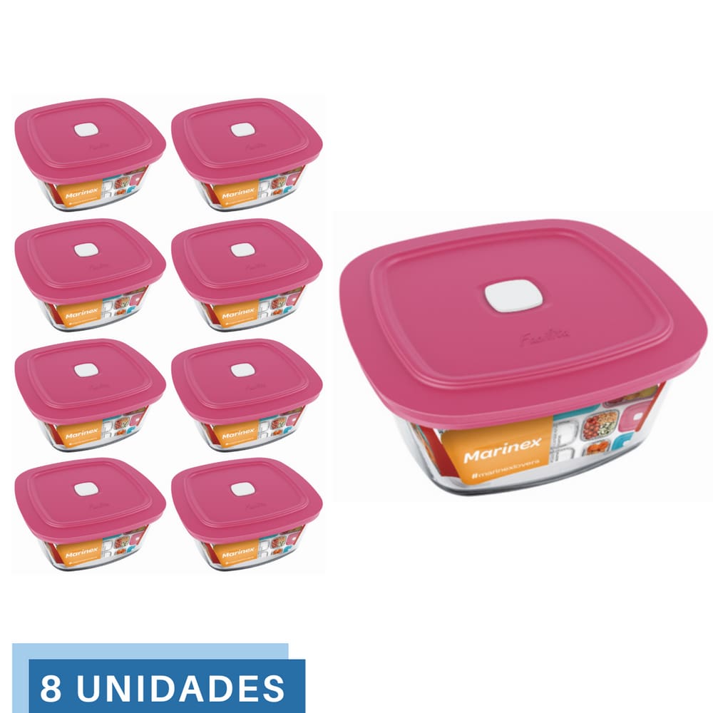 8 Potes Vidro Facilita Quadrado Marmita 500Ml Marinex