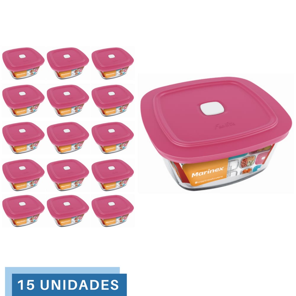 15 Potes Vidro Facilita Quadrado Marmita 500Ml Marinex