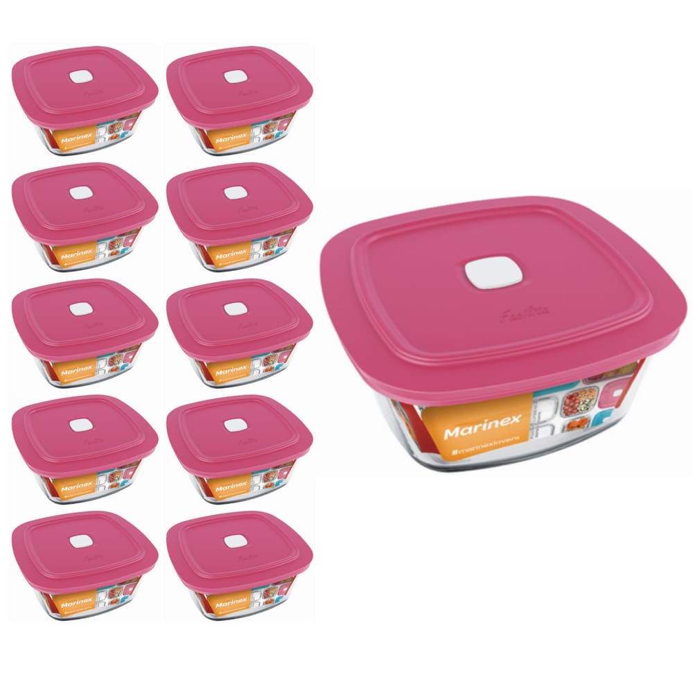 Pote Vidro Quadrado Facilita Marmita 500ML Marinex 10Un
