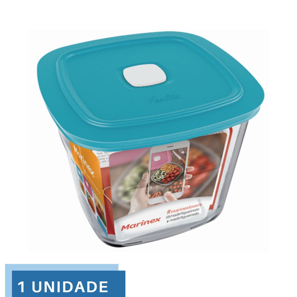 1 Pote Vidro Facilita Quadrado Alto Com Tampa 1L Marinex